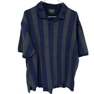 Vintage Dockers Golf Striped Polo Shirt XL Navy Blue Green 90s Grandpa Style